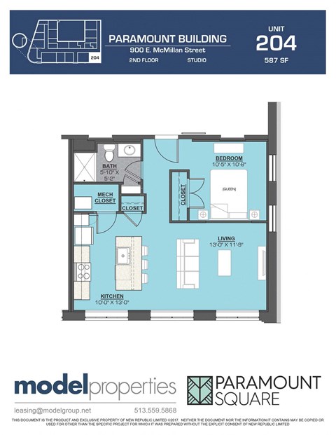 Floor plan for studio, 1 bath, 587 sqft